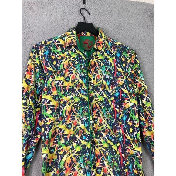 Men's Slim Fit Button-Up Shirt Long Sleeve Graphic Print Sz M - Picture 11 of 12